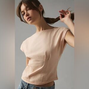 ANTHROPOLOGIE baby pink corset tee